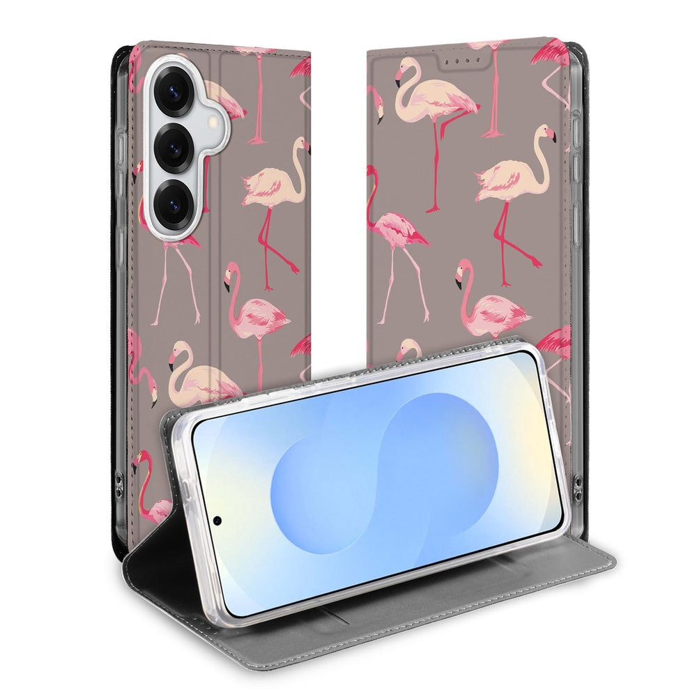 Samsung Galaxy S26 Standcase Hoesje Flamingo standcase flamingo print vooraanzicht.