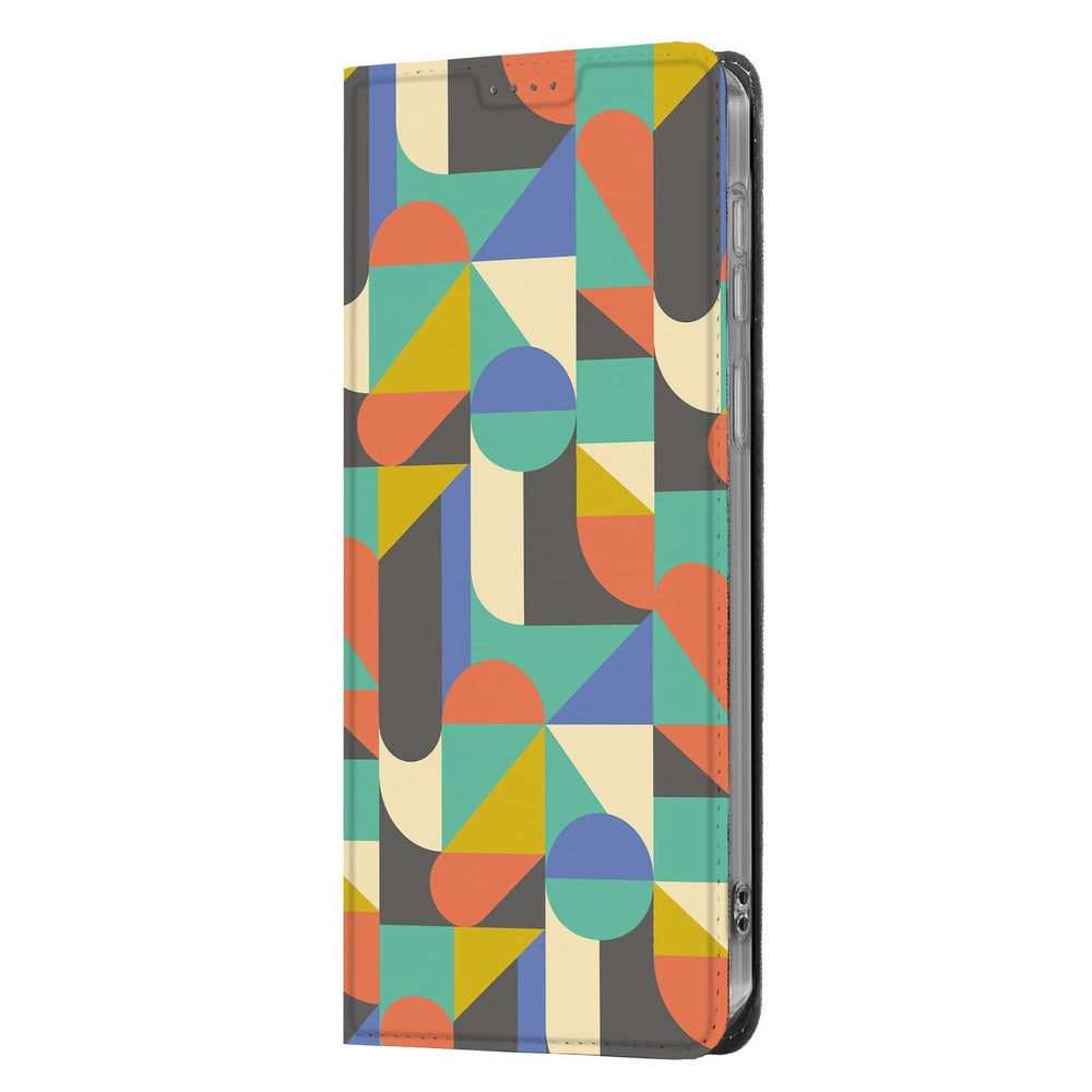 Samsung Galaxy S26 Book Case Funky Retro Geometric patroon Vooraanzicht.