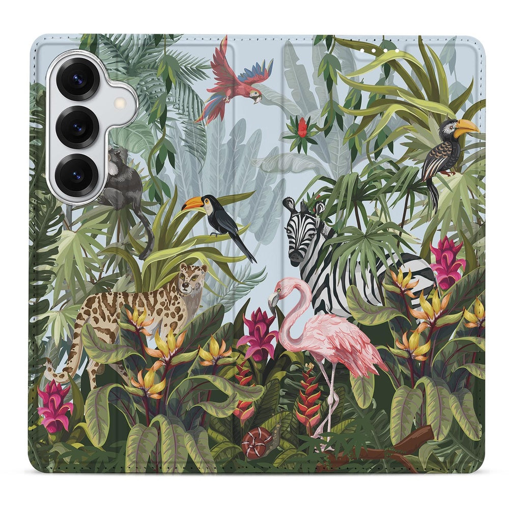 Samsung Galaxy S26 Bookcase Hoesje Jungle ontwerp vooraanzicht.