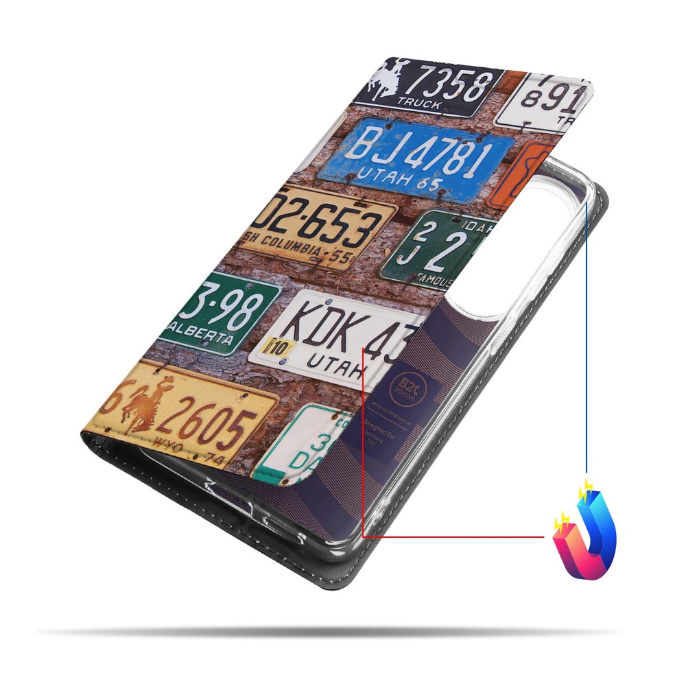 Samsung Galaxy S26 Book Case Kentekenplaten Amerikaanse kentekenplaten print vooraanzicht.