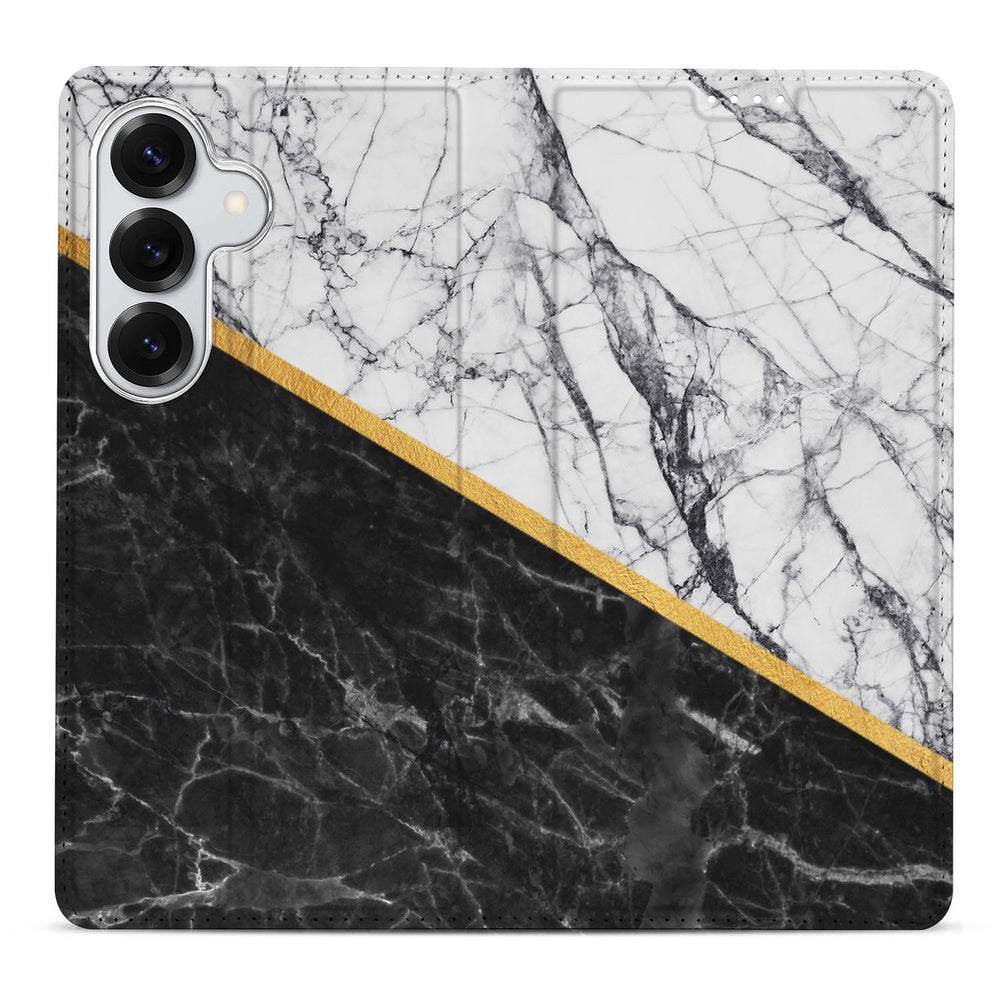 Samsung Galaxy S26 Book Cover Marble White Black Vooraanzicht.