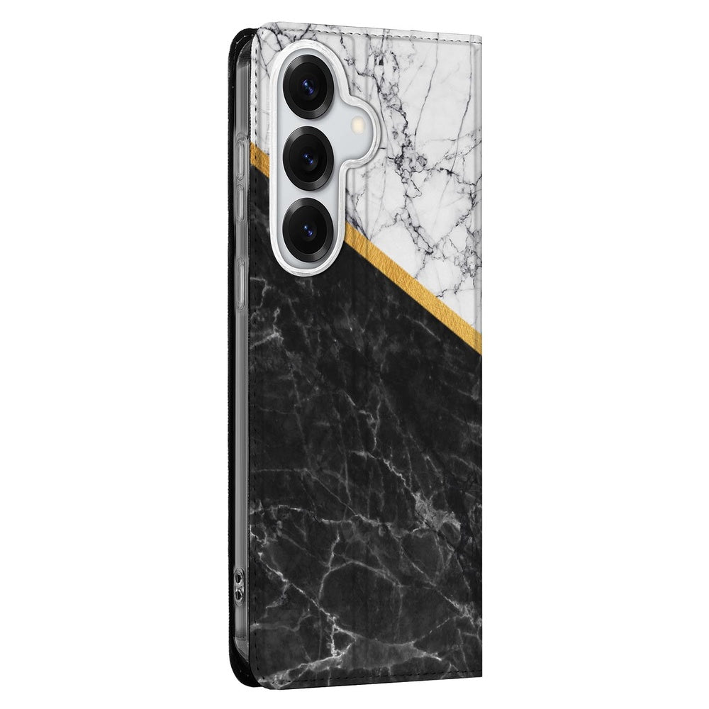 Samsung Galaxy S26 Book Cover Marble White Black Vooraanzicht.