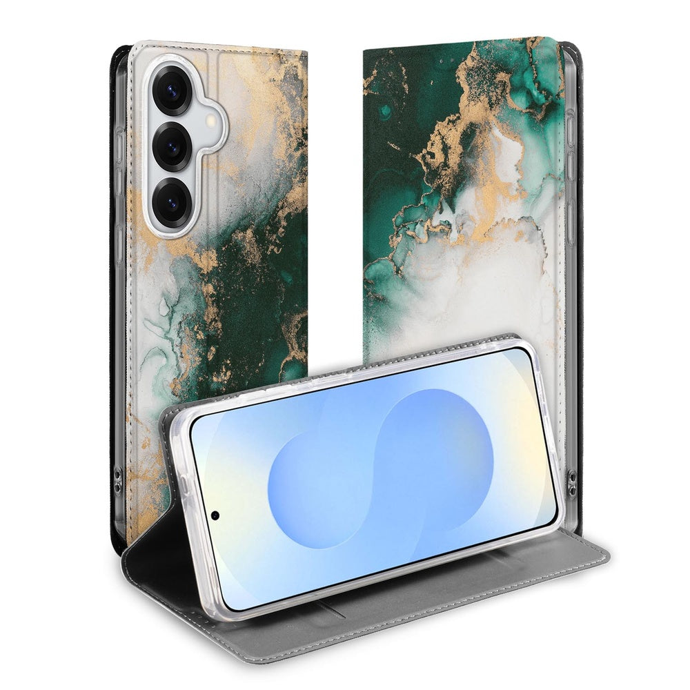 Samsung Galaxy S26 Book Cover Marmer Groen Vooraanzicht.