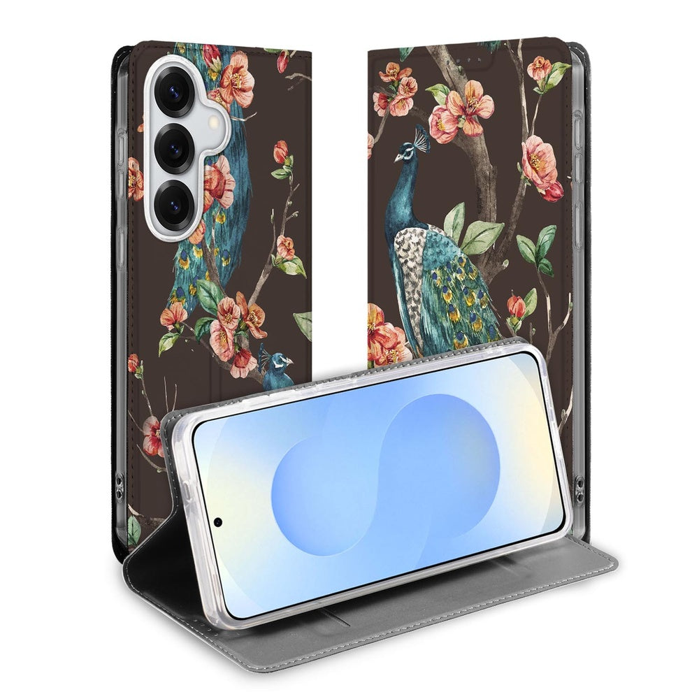 Samsung Galaxy S26 Bookcase Pauw met Bloemen Vooraanzicht.
