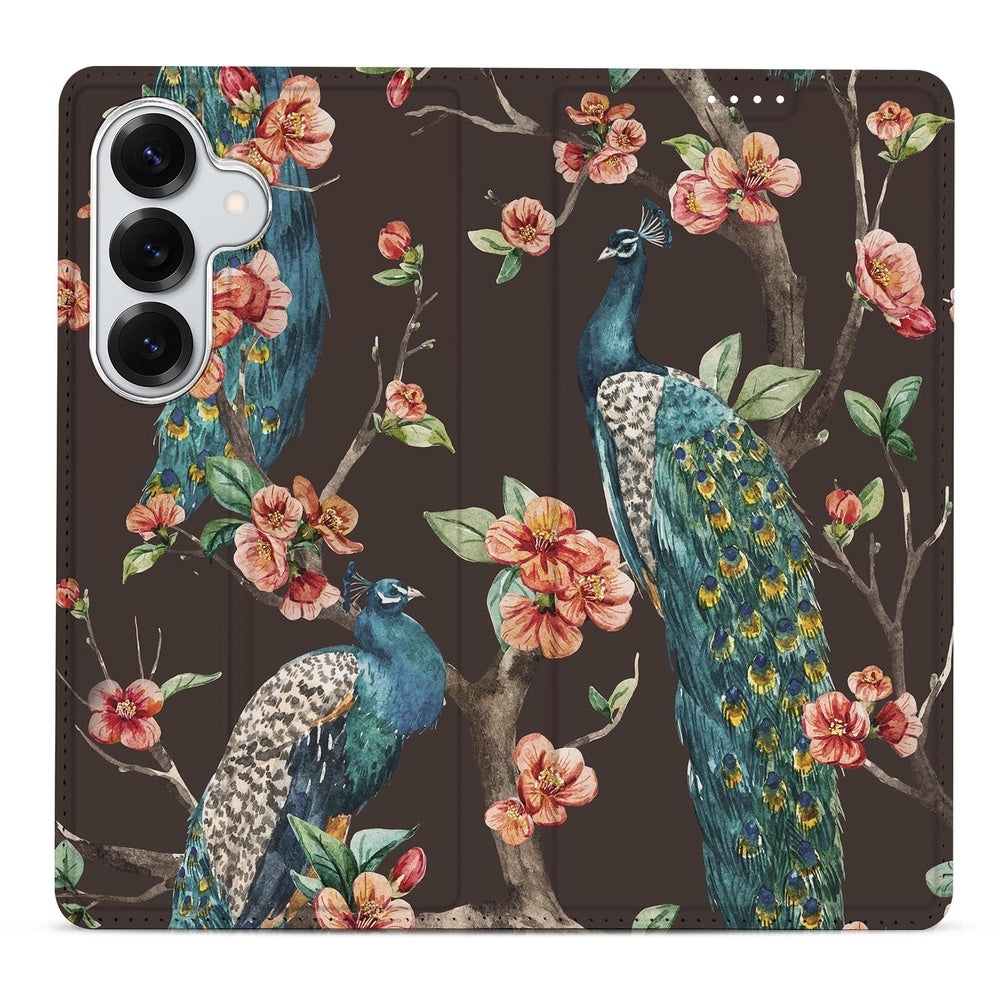 Samsung Galaxy S26 Bookcase Pauw met Bloemen Vooraanzicht.