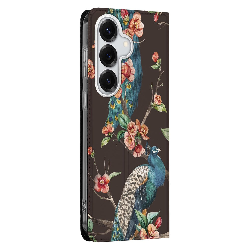 Samsung Galaxy S26 Bookcase Pauw met Bloemen Vooraanzicht.