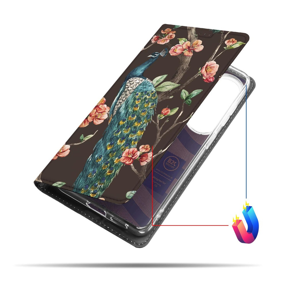 Samsung Galaxy S26 Bookcase Pauw met Bloemen Vooraanzicht.