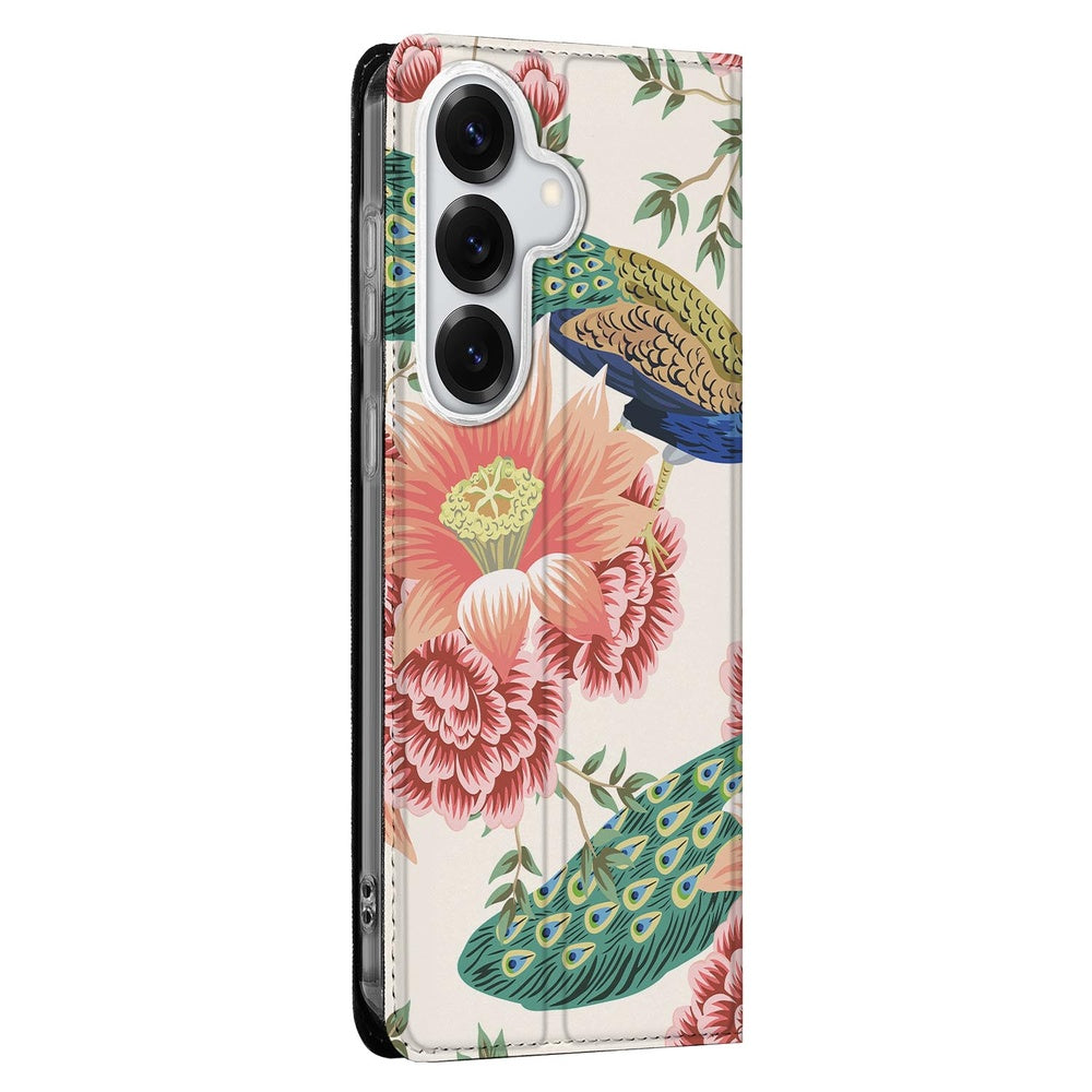 Samsung Galaxy S26 Book Cover Pink Peacock Vooraanzicht.