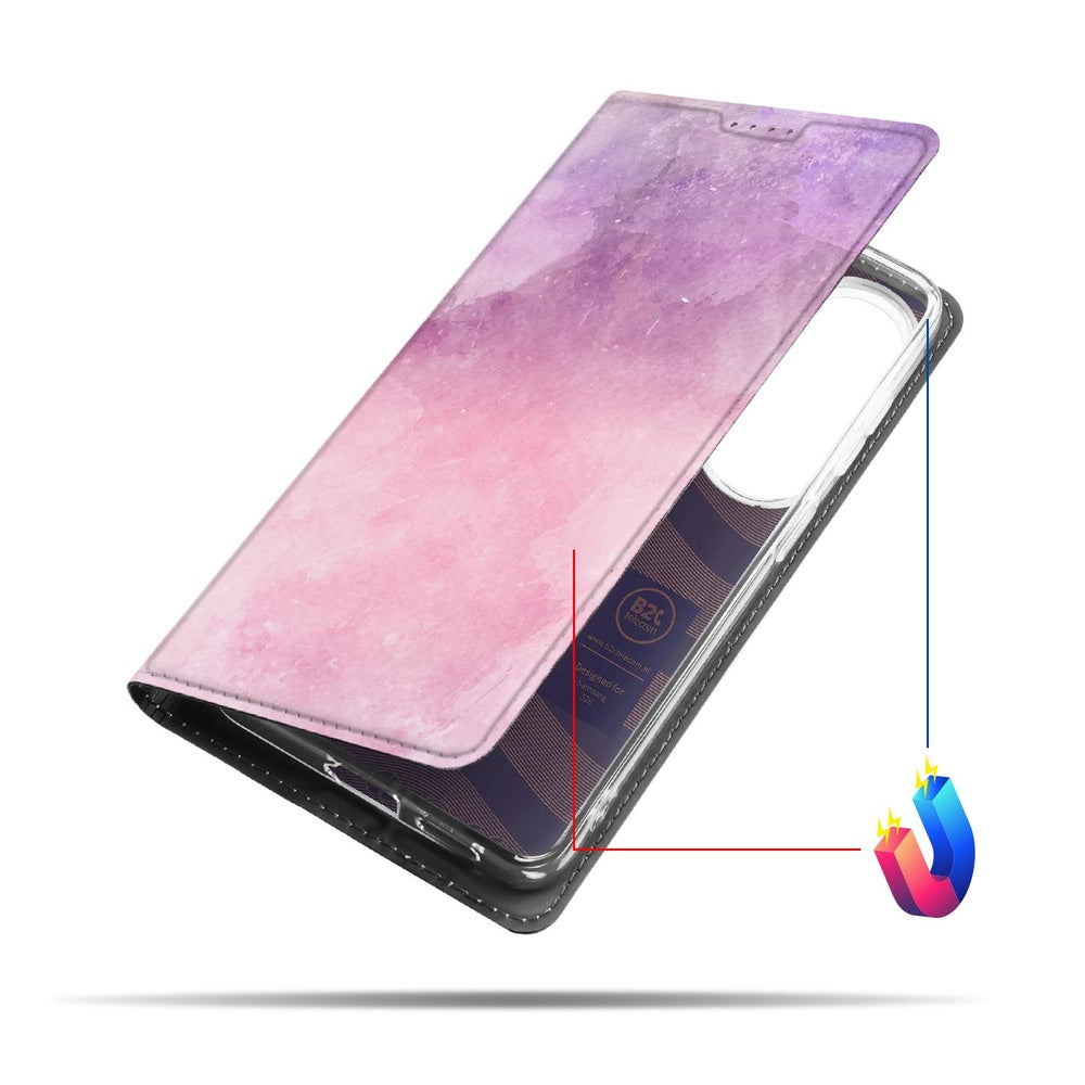 Samsung Galaxy S26 Bookcase Hoesje Pink Purple Paint Vooraanzicht.