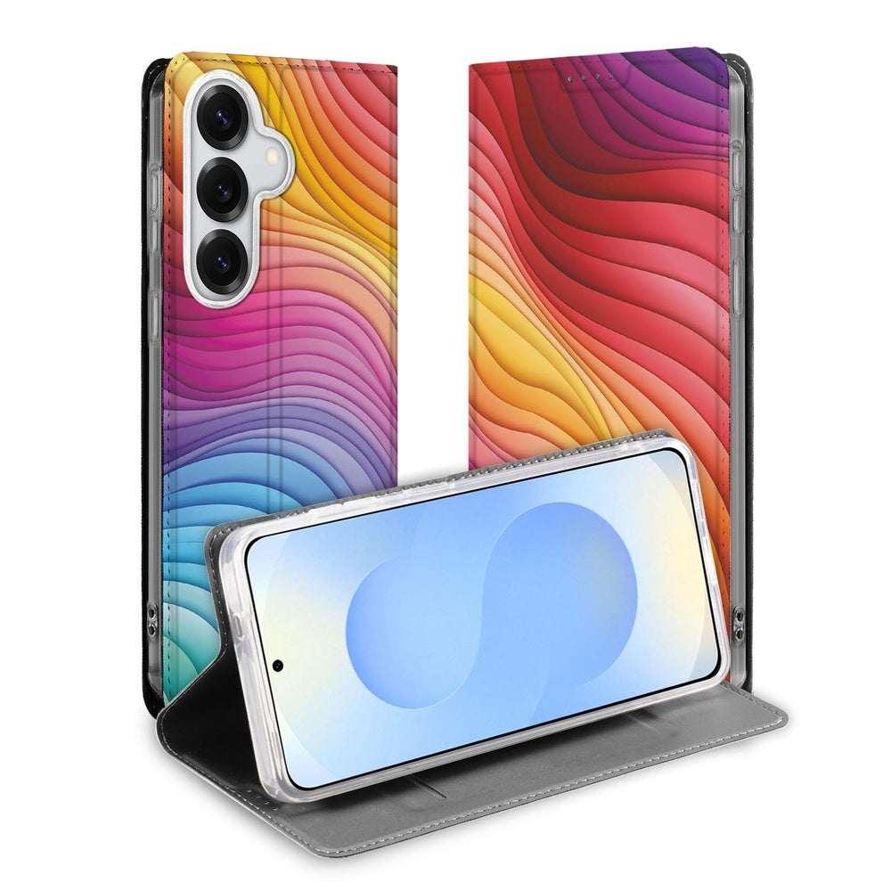 Samsung Galaxy S26 Bookcase Regenboog Stand Case detail.