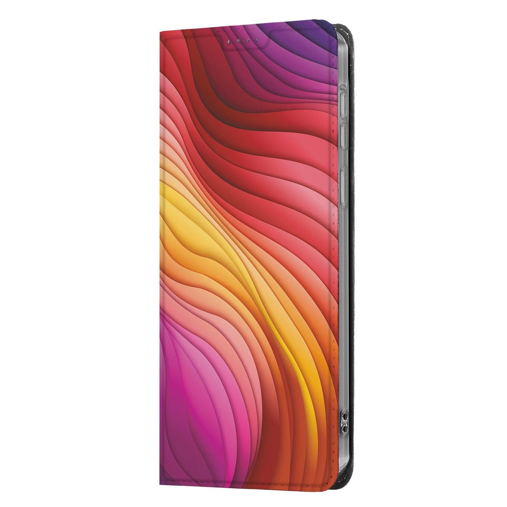 Samsung Galaxy S26 Bookcase Regenboog design kleurrijke golven voormodel.