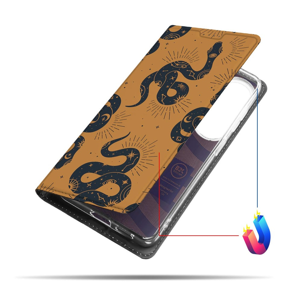 Bookcase Hoesje Samsung Galaxy S26 Snakes slangenprint bruin detail.