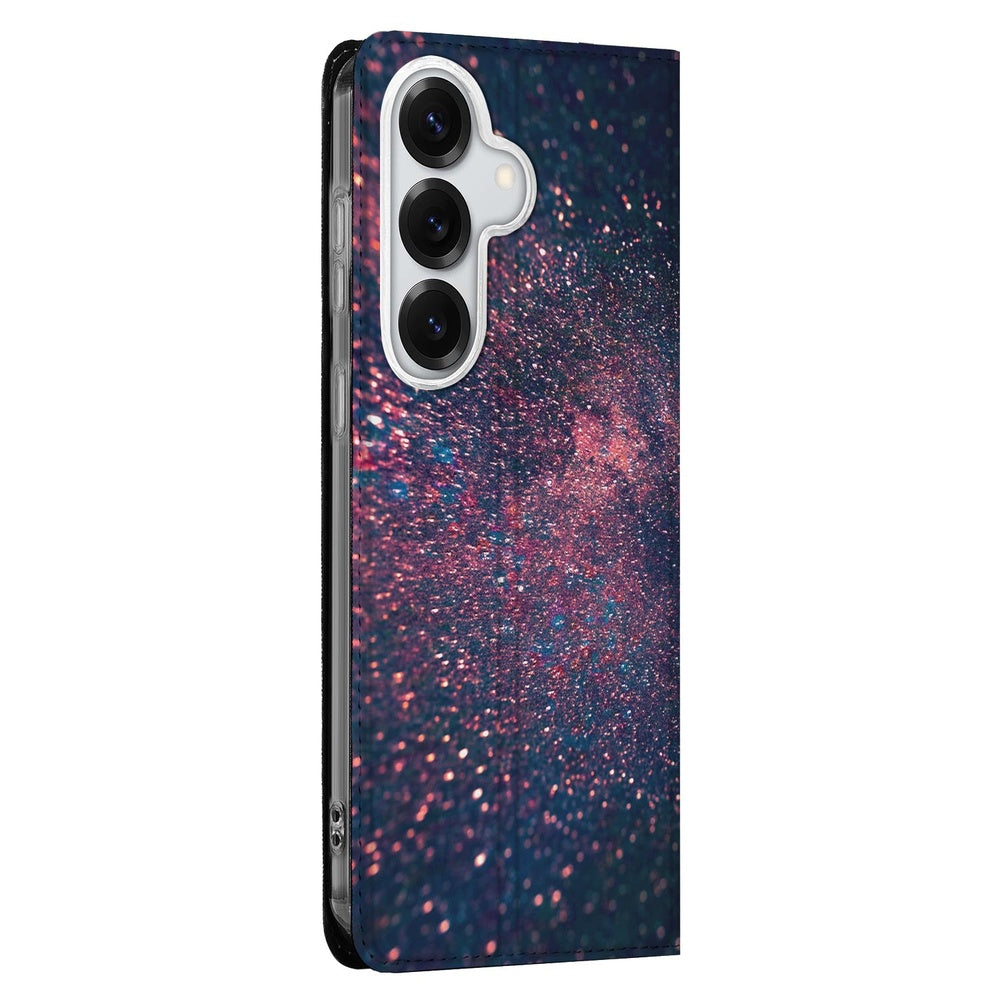 Samsung Galaxy S26 Book Case Stars paars blauw design zijaanzicht.