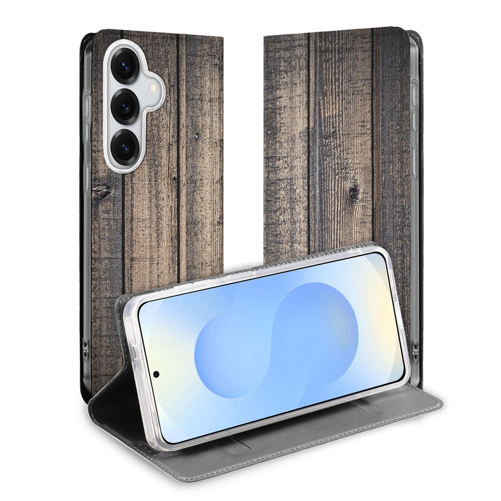 Samsung Galaxy S26 Book Case Steigerhout steigerhout-print vooraanzicht.