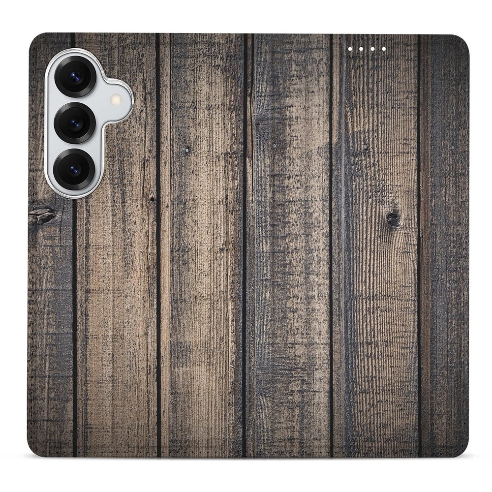 Samsung Galaxy S26 Book Case Steigerhout steigerhout-print vooraanzicht.