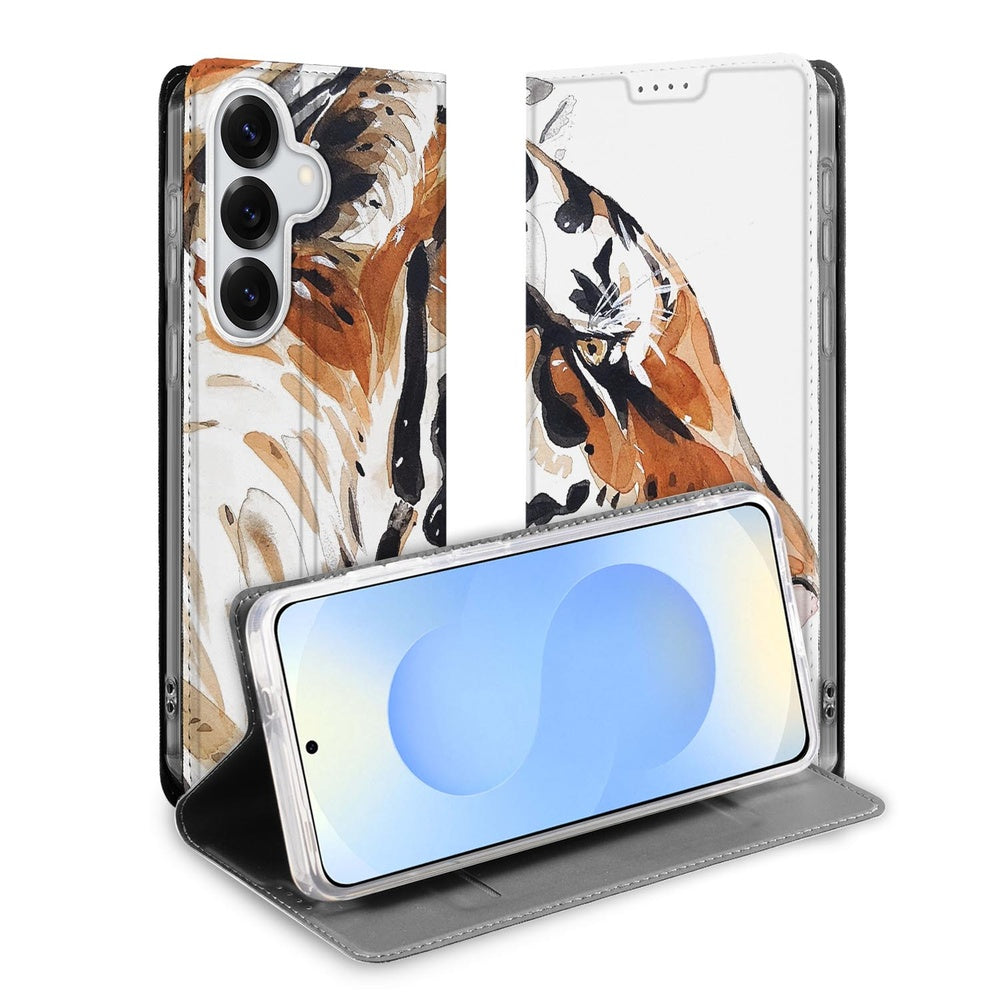 Samsung Galaxy S26 Book Cover Tiger watercolorhoesje vooraanzicht.
