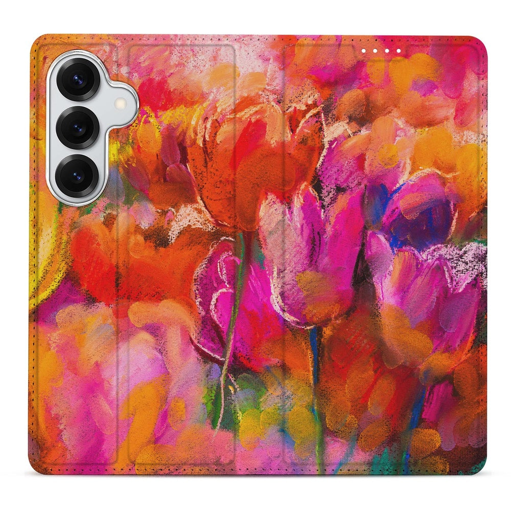 Samsung Galaxy S26 Bookcase Hoesje Tulips Watercolor voorkant.