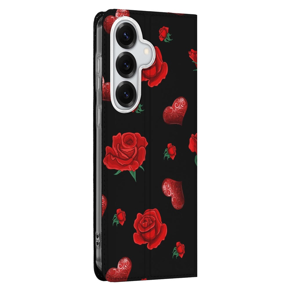 Samsung Galaxy S26 Bookcase Valentine rozen hartjes vooraanzicht.