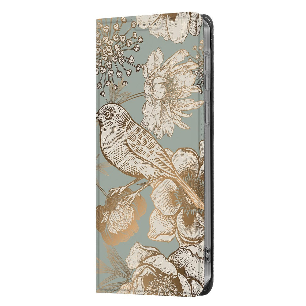 Samsung Galaxy S26 Book Cover Vintage Bird Flowers Vooraanzicht.