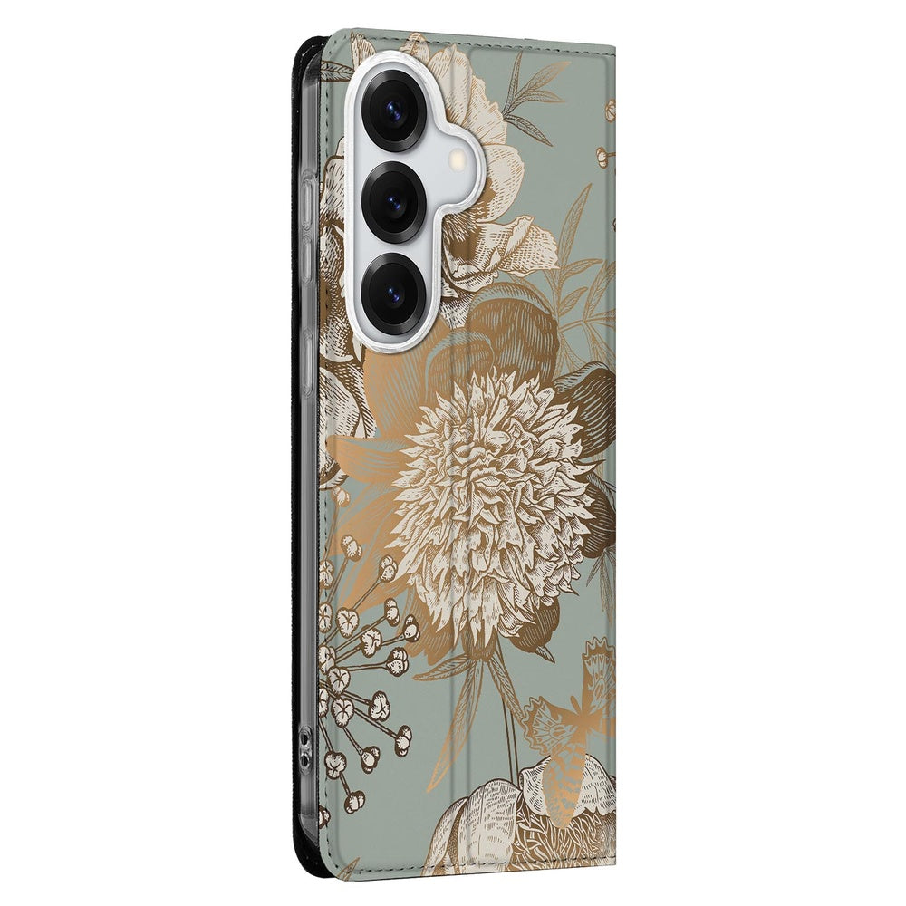Samsung Galaxy S26 Book Cover Vintage Bird Flowers Vooraanzicht.