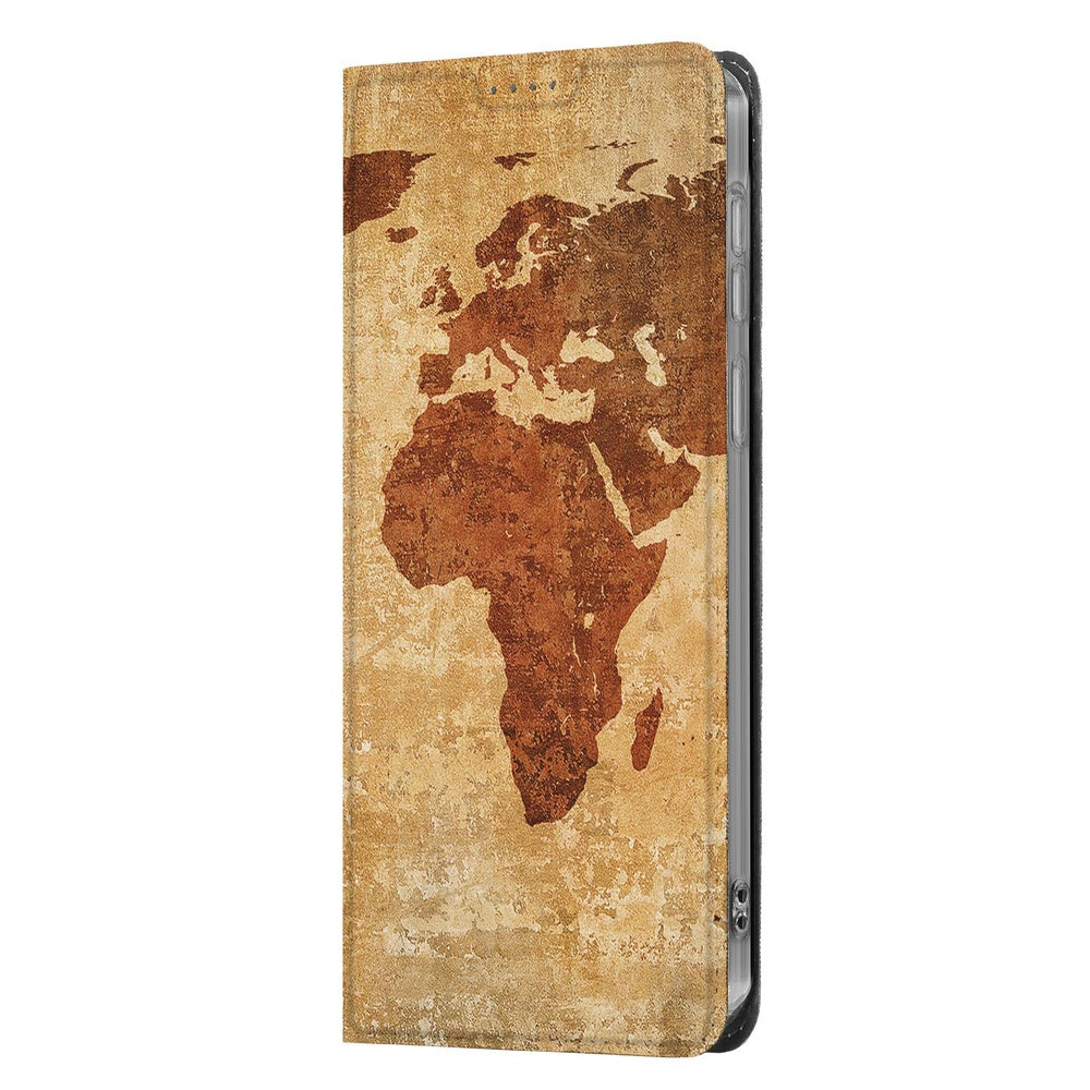 Samsung Galaxy S26 Bookcase Hoesje Wereldkaart vintage wereldkaart voorkant.