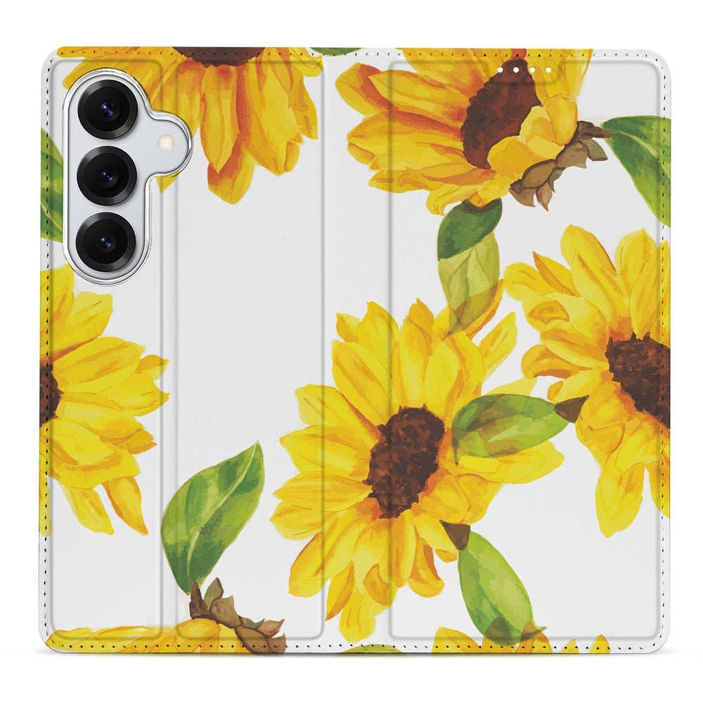 Samsung Galaxy S26 Book Case Zonnebloemen zonnebloem print vooraanzicht.