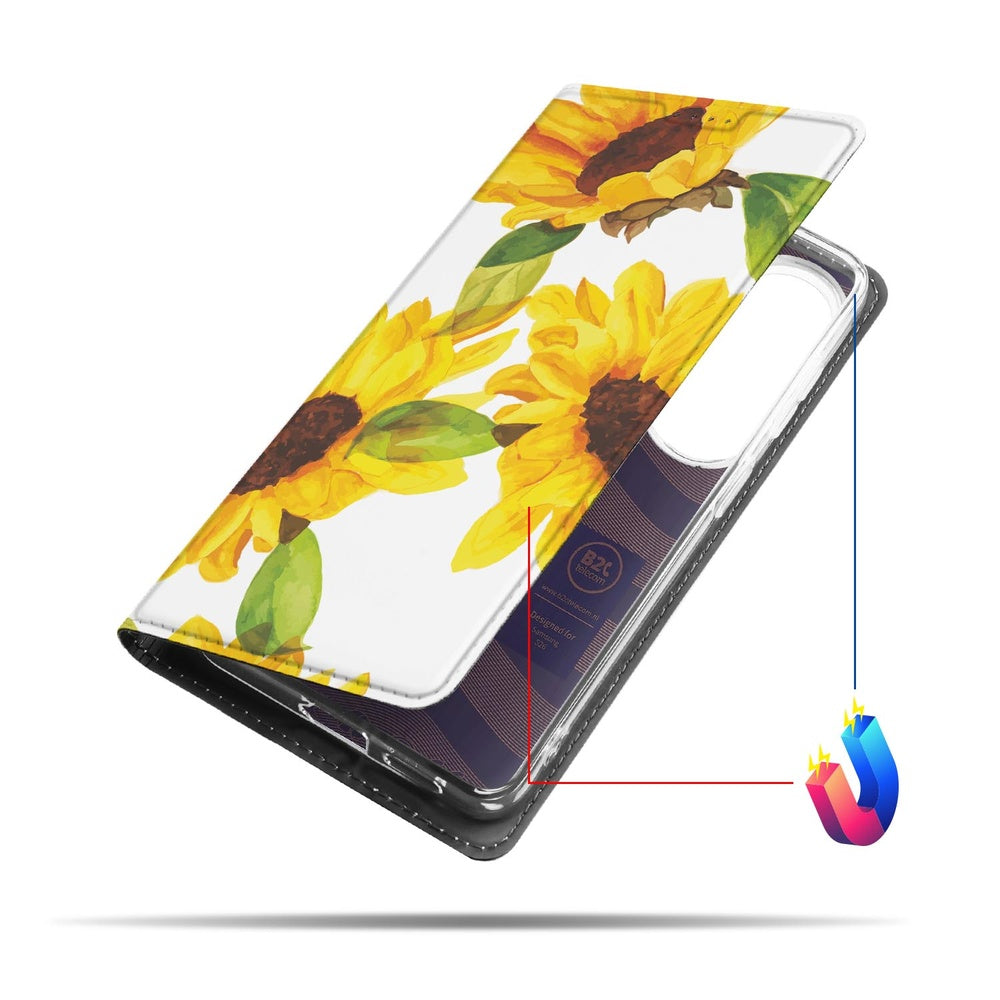 Samsung Galaxy S26 Book Case Zonnebloemen boekhoes zonnebloem print vooraanzicht.