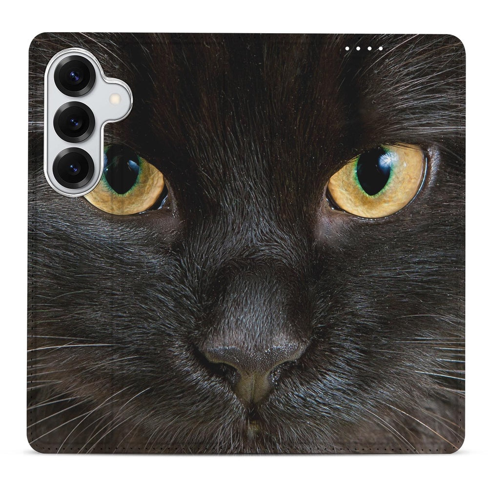 Samsung Galaxy S26 Book Case Zwarte Kat zwart kattenontwerp vooraanzicht.