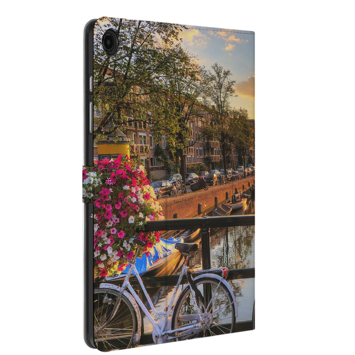 Book Case Hoesje met Standaard Amsterdamse Grachten Samsung Galaxy Tab A11 Plus fiets bloemen water