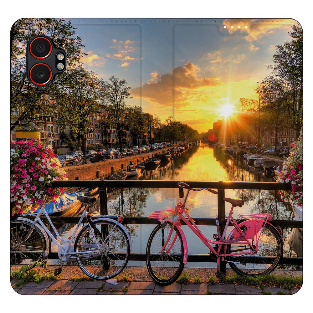Samsung Galaxy Xcover 7 Pro Book Case Amsterdamse Grachten fiets bloemen uitzicht