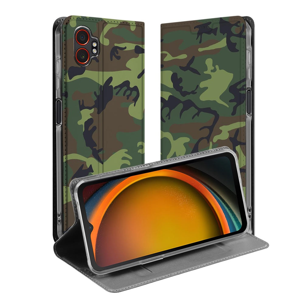 Samsung Galaxy Xcover 7 Pro Bookcase Army Dark design camouflage aanzicht