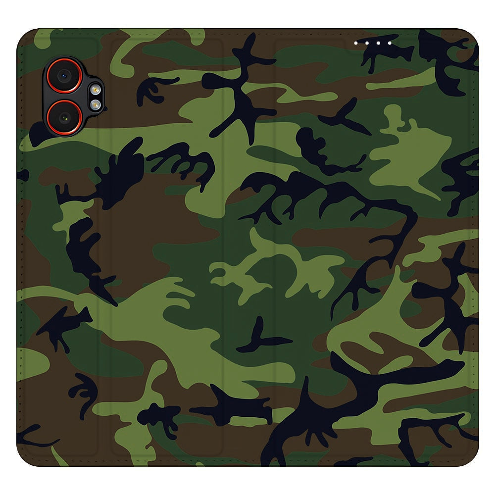 Samsung Galaxy Xcover 7 Pro Bookcase Army Dark camouflage design voorkant