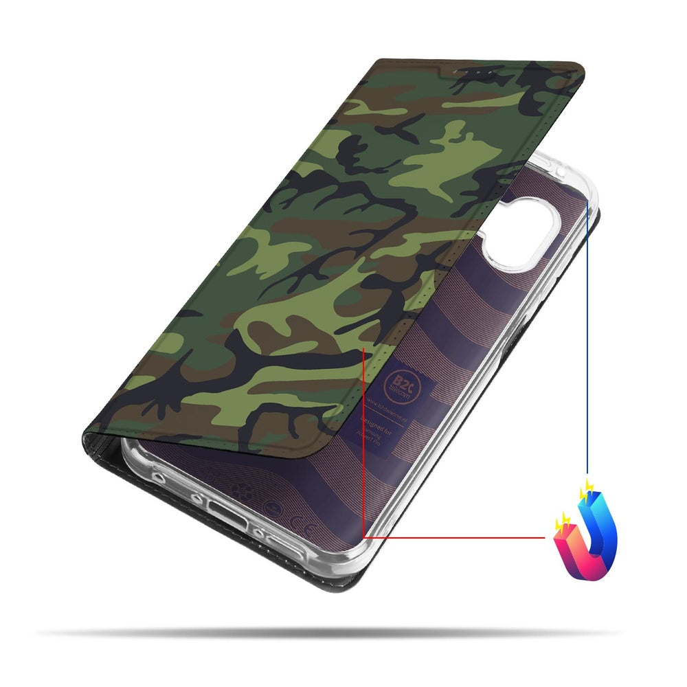 Samsung Galaxy Xcover 7 Pro Bookcase Army Dark design camouflage aanzicht