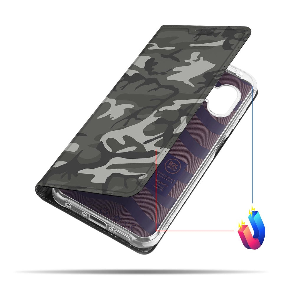 Samsung Galaxy Xcover 7 Pro Telefoonhoesje Army Light telefoonhoesje camouflage donkergrijs zijaanzicht