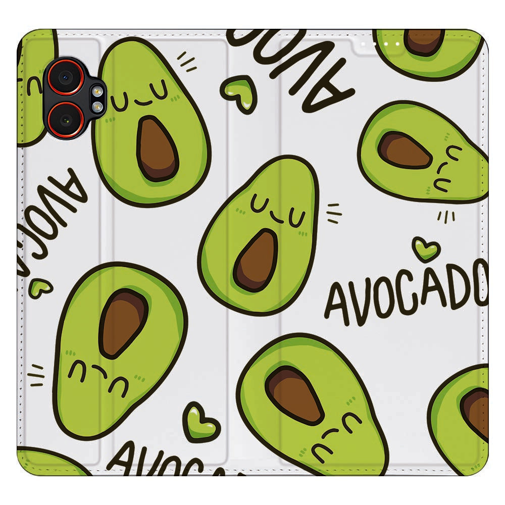 Samsung Galaxy Xcover 7 Pro Book Wallet Case Avocado Singing avocados design voorkant