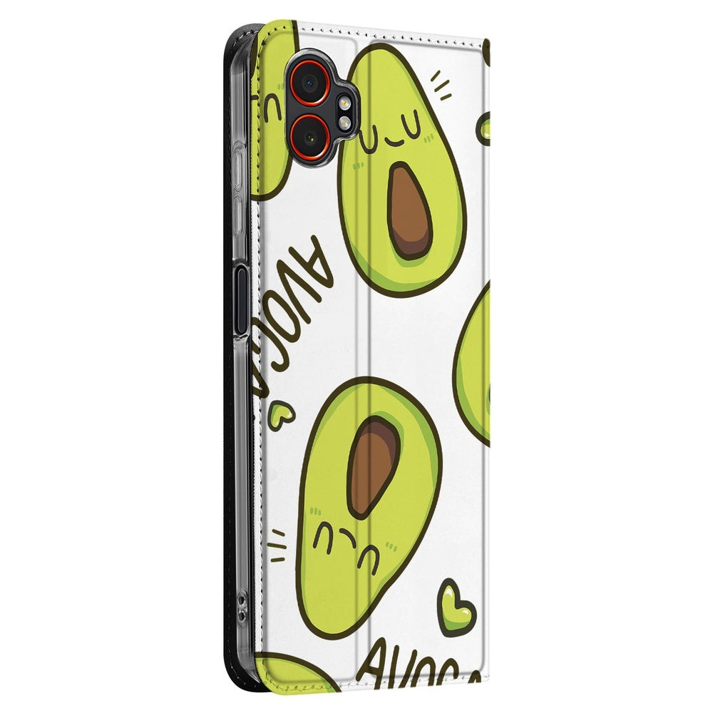 Samsung Galaxy Xcover 7 Pro Book Wallet Case Avocado Singing hoes avocado design zijaanzicht