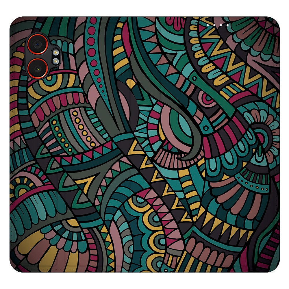 Samsung Galaxy Xcover 7 Pro Flip Style Cover Aztec design Aztekenprint bovenaanzicht