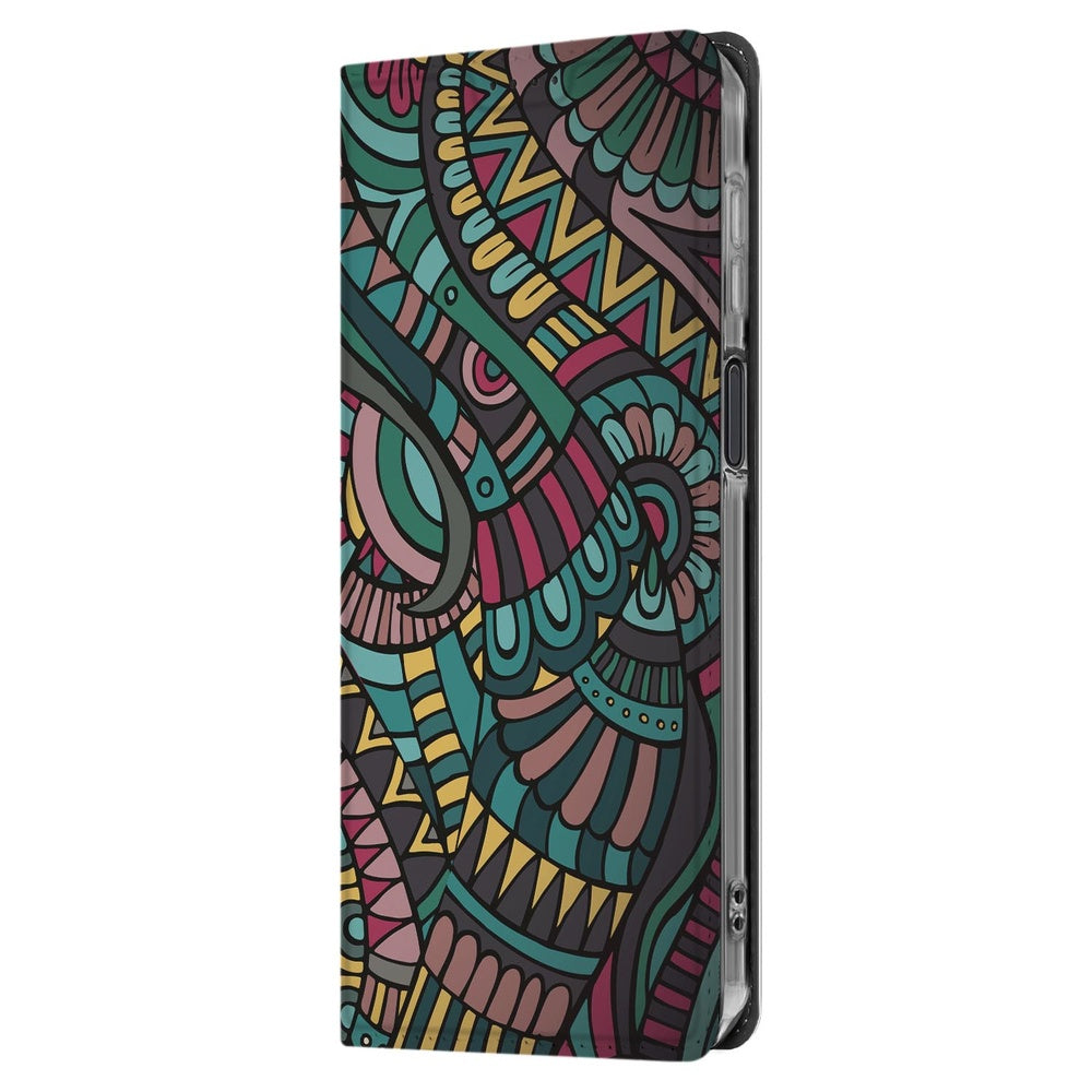 Samsung Galaxy Xcover 7 Pro Flip Style Cover Aztec design kleurrijk aanzicht