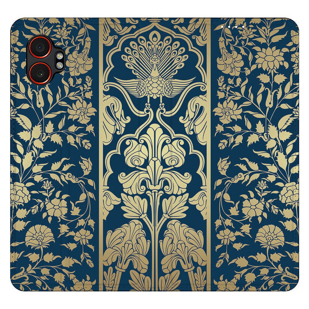 Samsung Galaxy Xcover 7 Pro Smart Cover Hoesje Beige Flowers design bloemen donkerblauw
