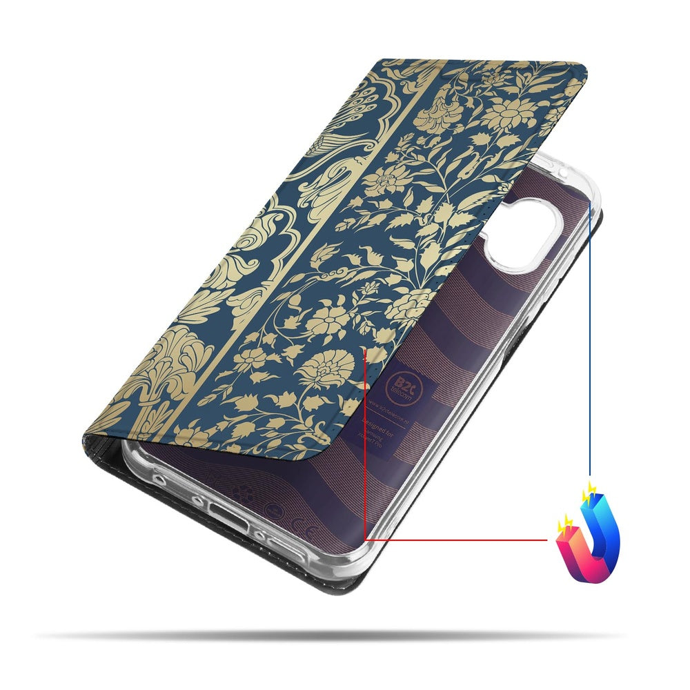 Samsung Galaxy Xcover 7 Pro Smart Cover Hoesje Beige Flowers design beige bloemen hoesje aanzicht