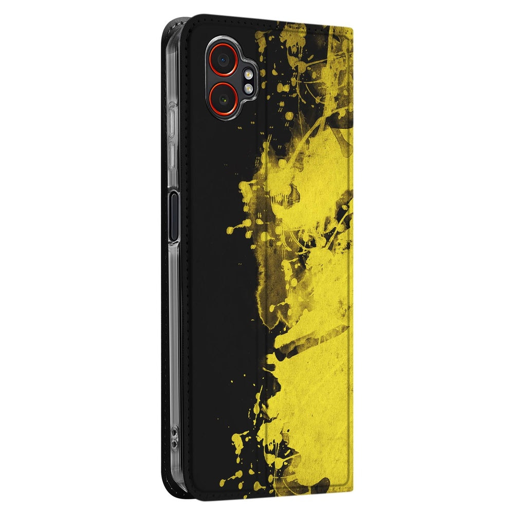 Samsung Galaxy Xcover 7 Pro Stand Case Hoesje Belgie ontwerp geel zwart zijaanzicht