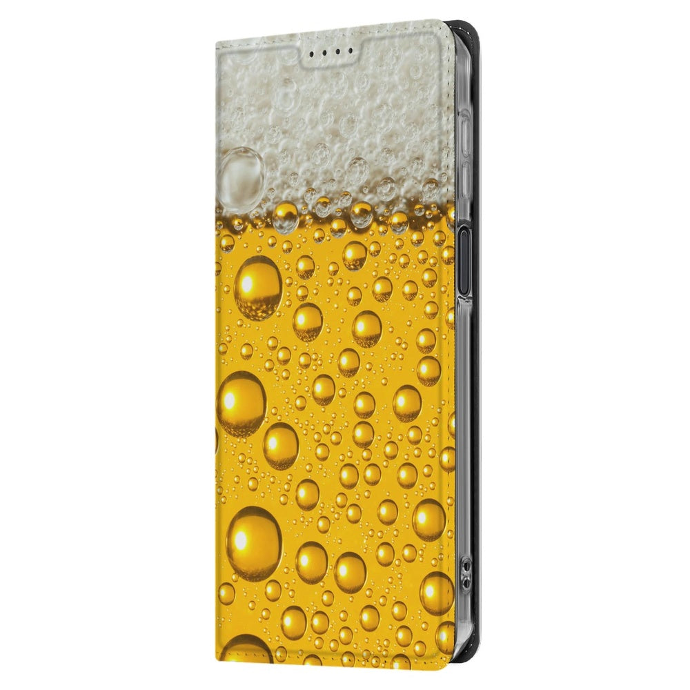 Samsung Galaxy Xcover 7 Pro Wallet Case Bier ontwerp bovenzijde met druppels en schuim