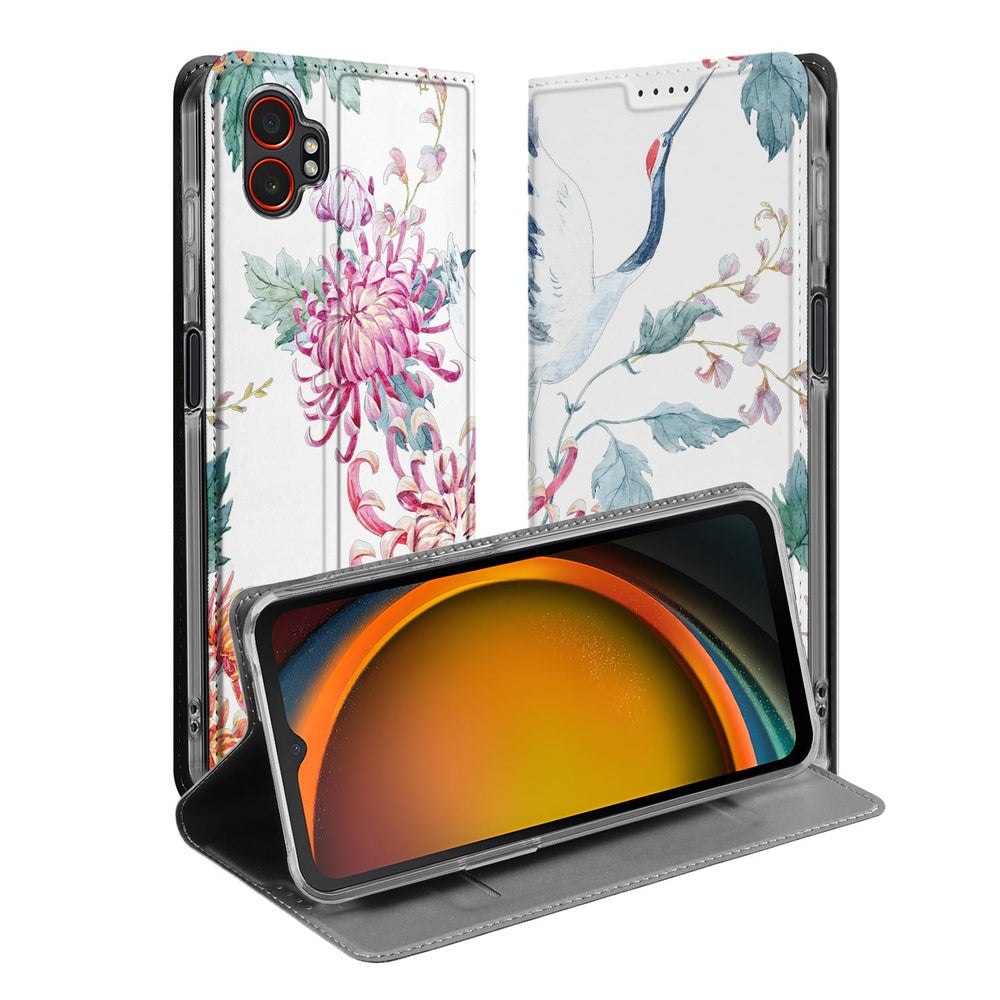 Samsung Galaxy Xcover 7 Pro Book Case Bird Flowers boekhoes bloemen vogels aanzicht
