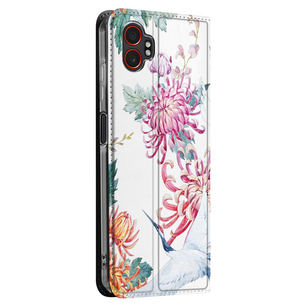 Samsung Galaxy Xcover 7 Pro Book Case Bird Flowers boek hoes bloemen zijkant
