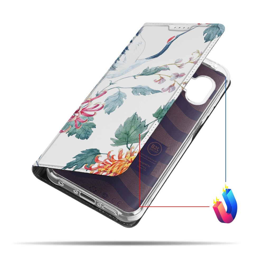 Samsung Galaxy Xcover 7 Pro Book Case Bird Flowers zijaanzicht bloemen patroon