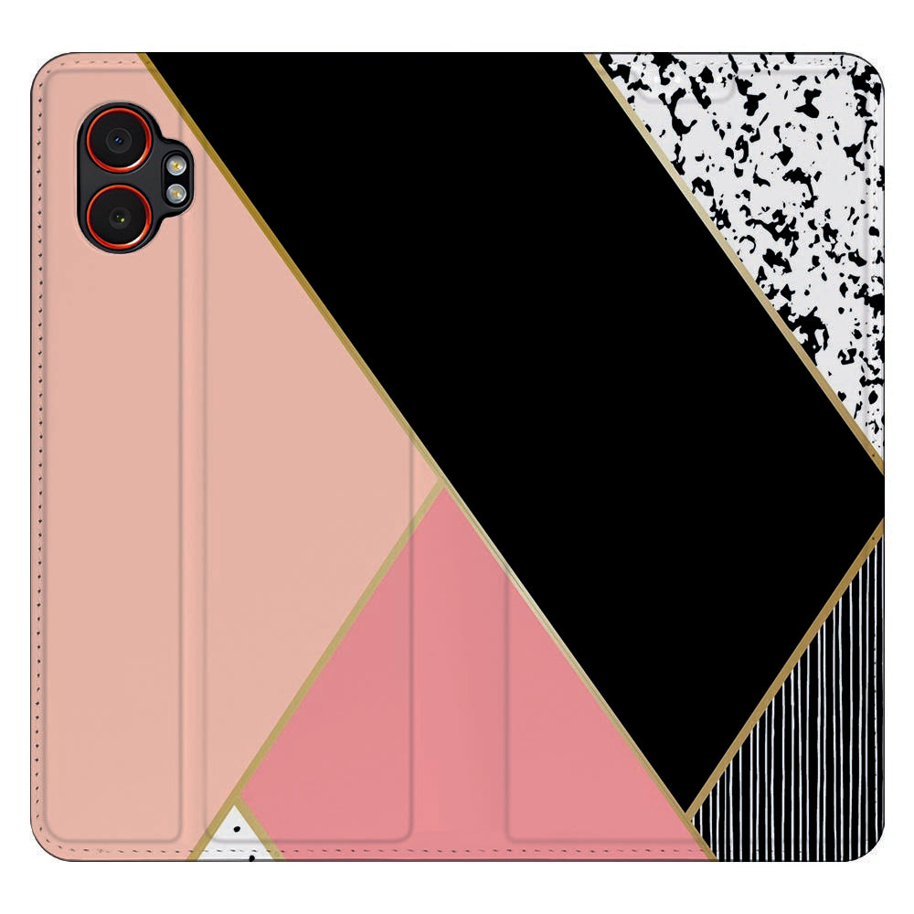 Samsung Galaxy Xcover 7 Pro Book Case Black Pink Shapes design achterkant