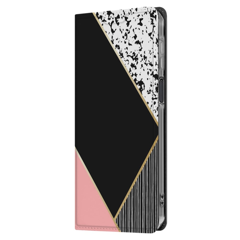 Samsung Galaxy Xcover 7 Pro Book Case Black Pink Shapes boek case ontwerp zwart roze vormen