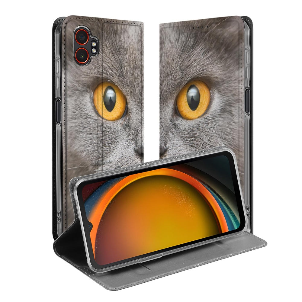 Samsung Galaxy Xcover 7 Pro Book Wallet Case Britse Korthaar kattenprint voorkant