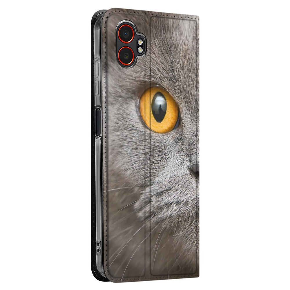 Samsung Galaxy Xcover 7 Pro Book Wallet Case Britse Korthaar kattenprint zijaanzicht