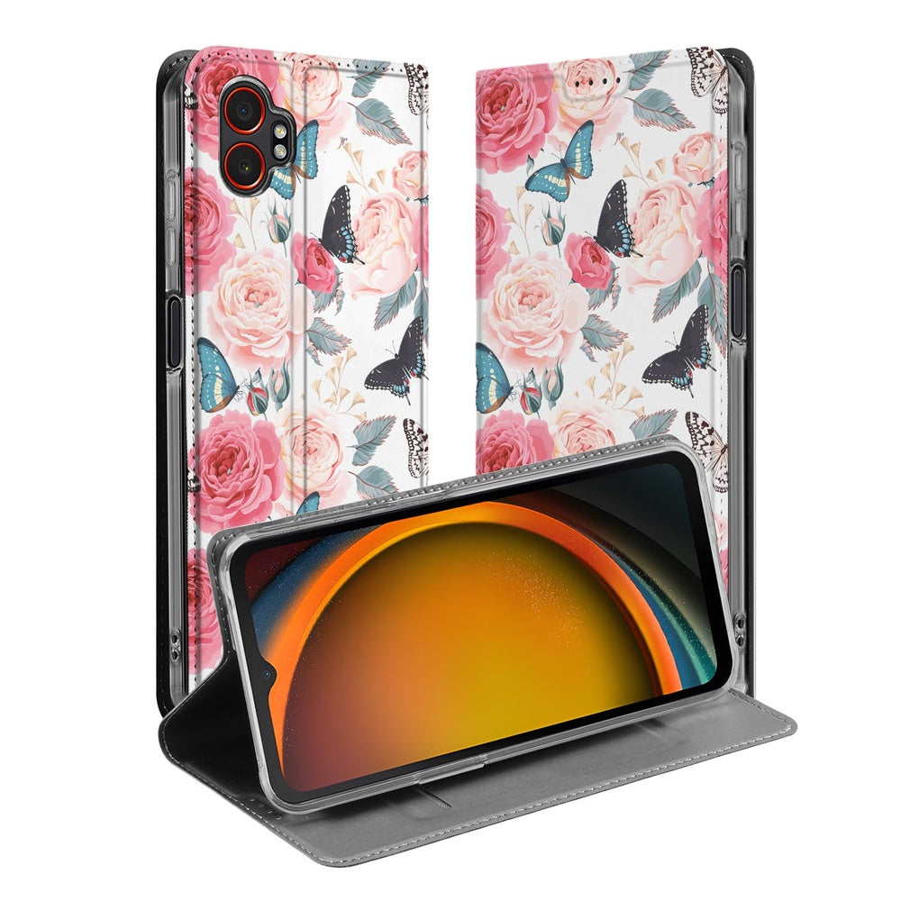 Samsung Galaxy Xcover 7 Pro Flip Style Cover Butterfly Roses design hoesje vlinders rozen